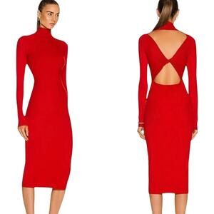 Enza Costa Red Viscose Rib Twist Midi Dress NEW